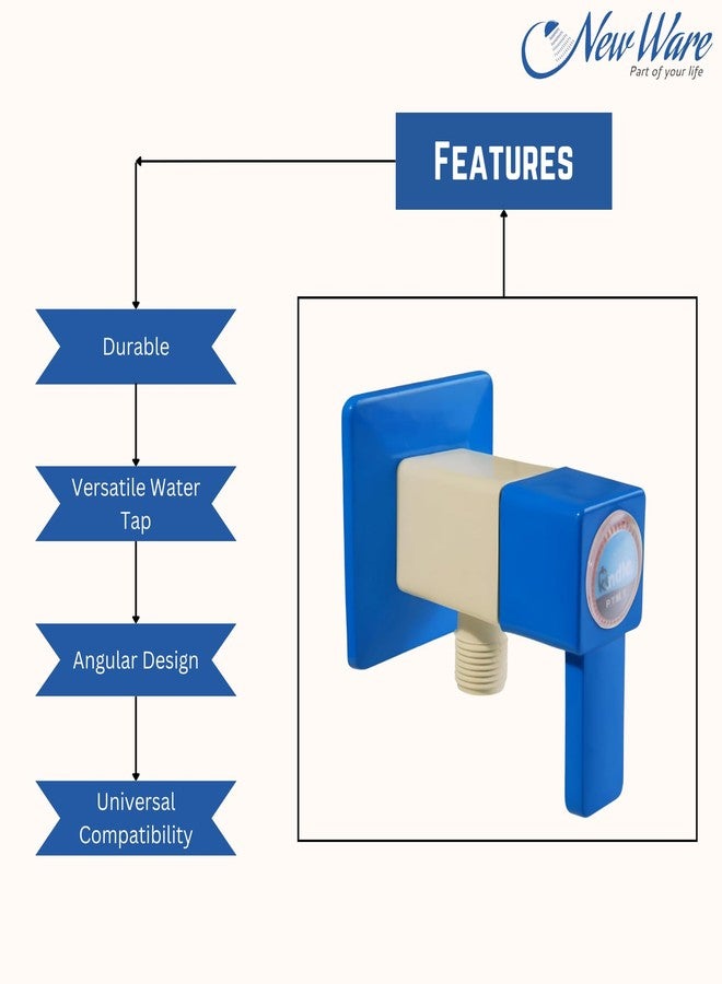 NEW WARE PVC Angle Cock with Wall Flange - Square Blue Plastic Valve for Bathroom, Wash Basins, Kitchen Sink - Angular Stop Cock for Hot and Cold Water - Image 4